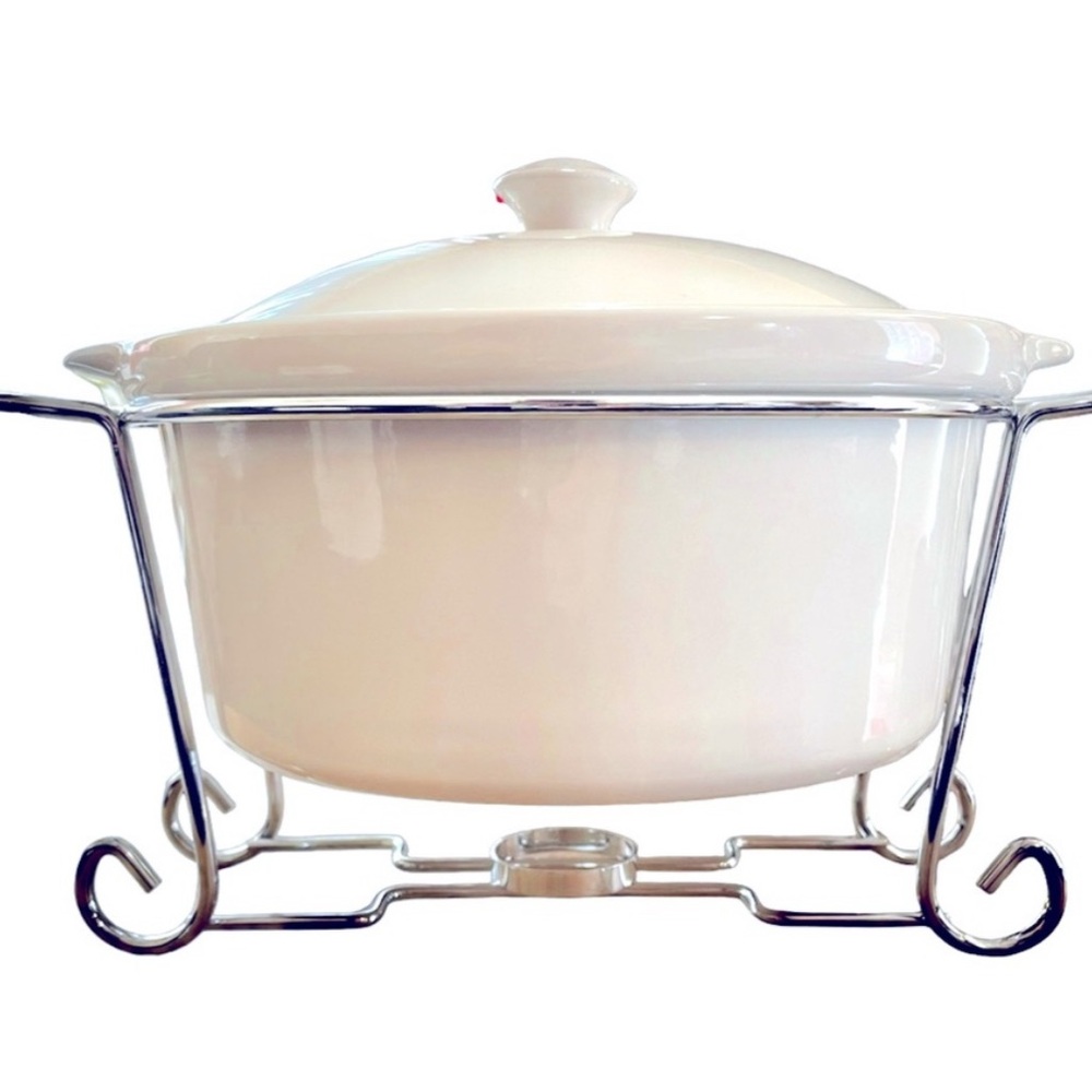 Godinger White Casserole Dish with Silver Stand